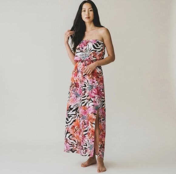Jennifer Lopez Dresses & Skirts - Jennifer Lopez Summer Oasis floral zebra print strapless maxi dress NWT size PL